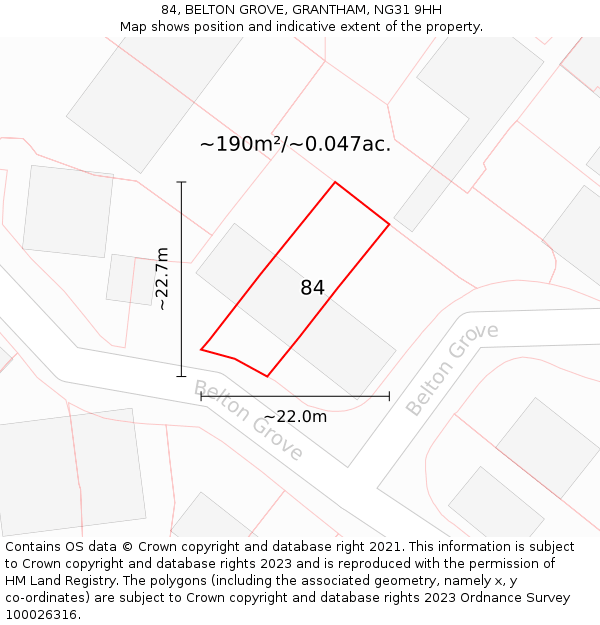 84, BELTON GROVE, GRANTHAM, NG31 9HH: Plot and title map