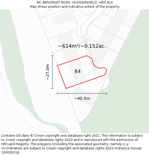 84, BENOMLEY ROAD, HUDDERSFIELD, HD5 8LS: Plot and title map