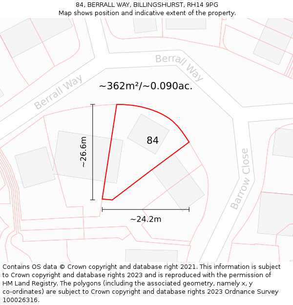 84, BERRALL WAY, BILLINGSHURST, RH14 9PG: Plot and title map