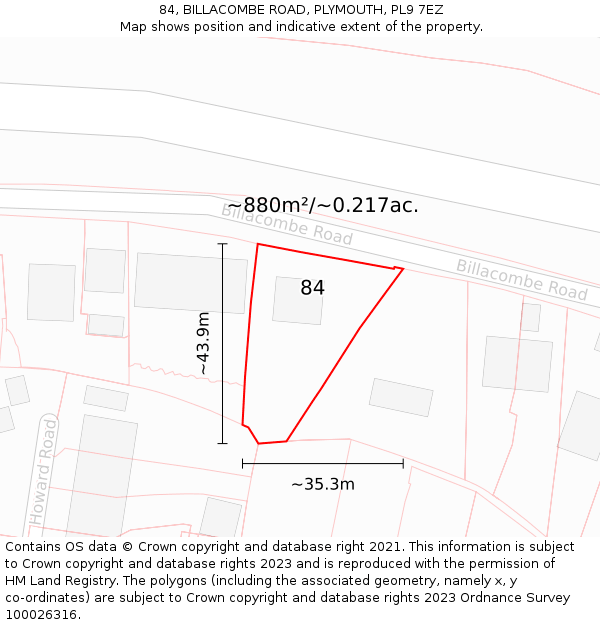 84, BILLACOMBE ROAD, PLYMOUTH, PL9 7EZ: Plot and title map