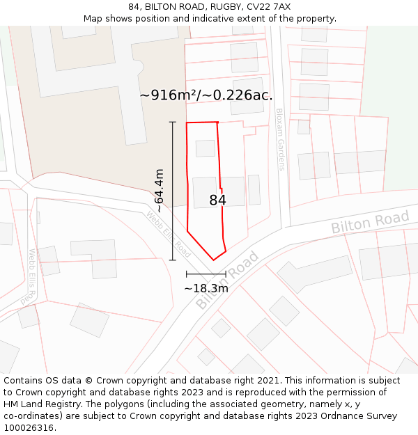 84, BILTON ROAD, RUGBY, CV22 7AX: Plot and title map