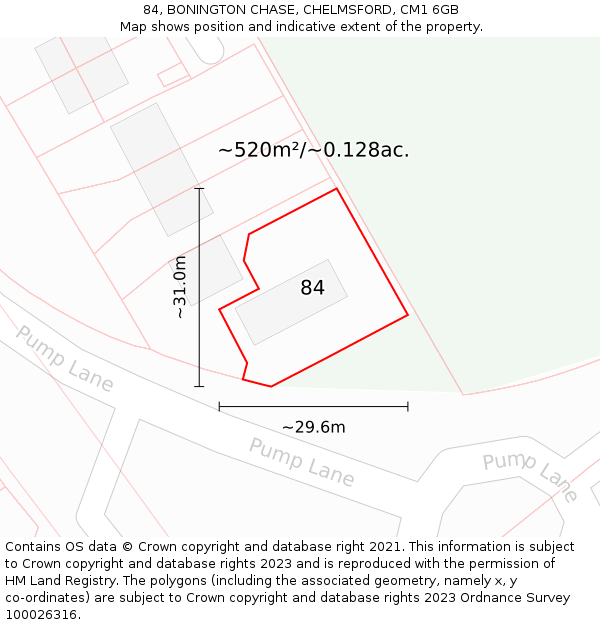 84, BONINGTON CHASE, CHELMSFORD, CM1 6GB: Plot and title map