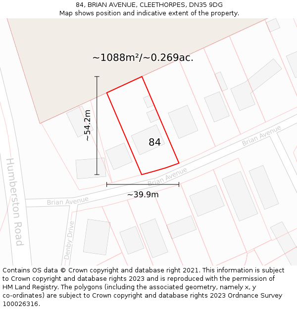 84, BRIAN AVENUE, CLEETHORPES, DN35 9DG: Plot and title map