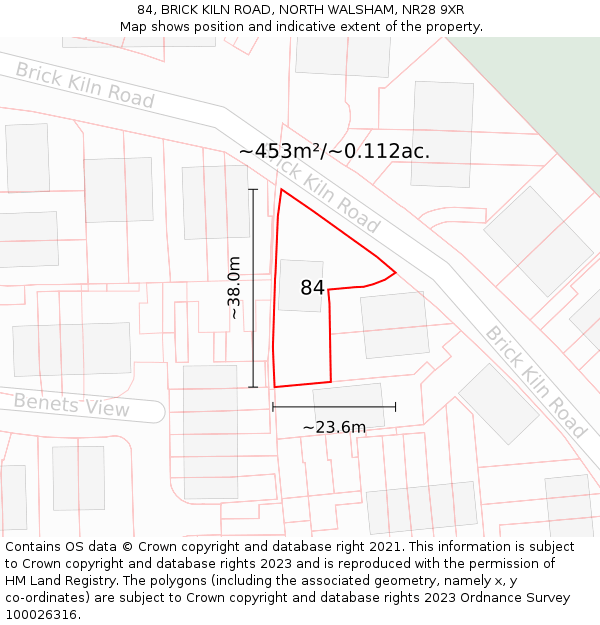 84, BRICK KILN ROAD, NORTH WALSHAM, NR28 9XR: Plot and title map