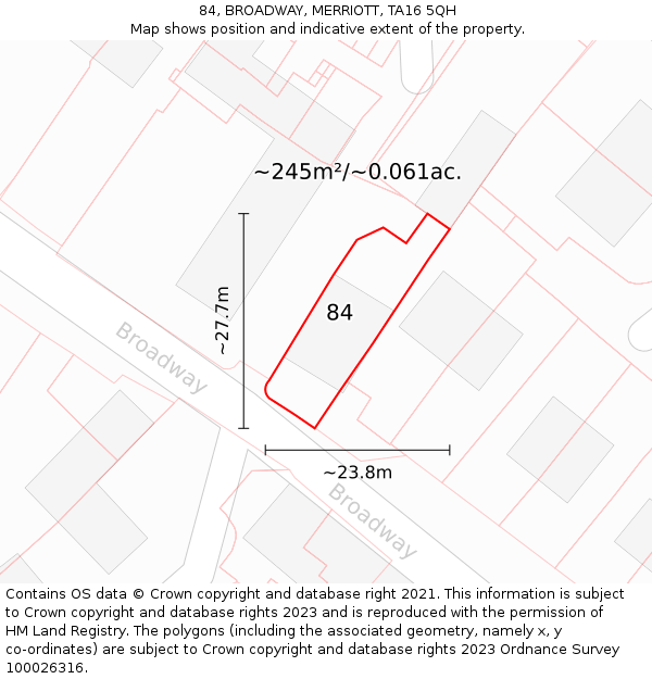 84, BROADWAY, MERRIOTT, TA16 5QH: Plot and title map