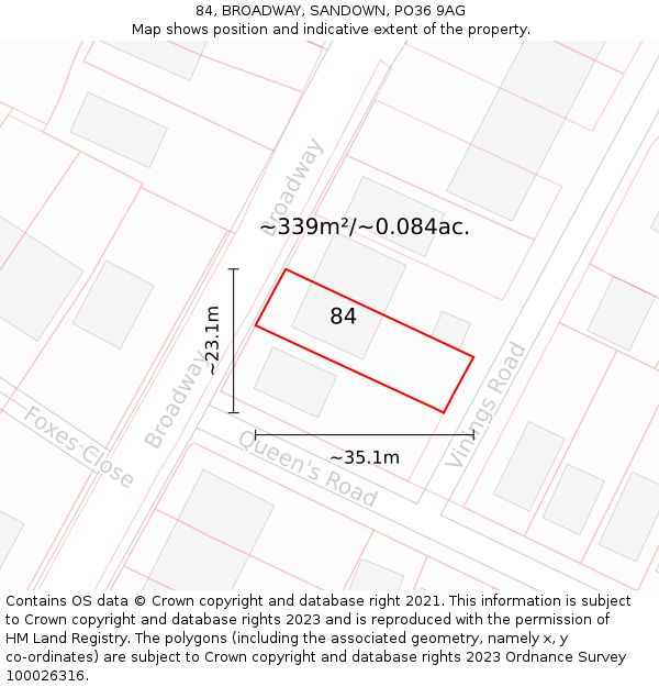 84, BROADWAY, SANDOWN, PO36 9AG: Plot and title map