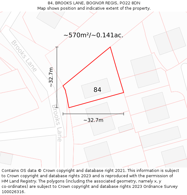 84, BROOKS LANE, BOGNOR REGIS, PO22 8DN: Plot and title map