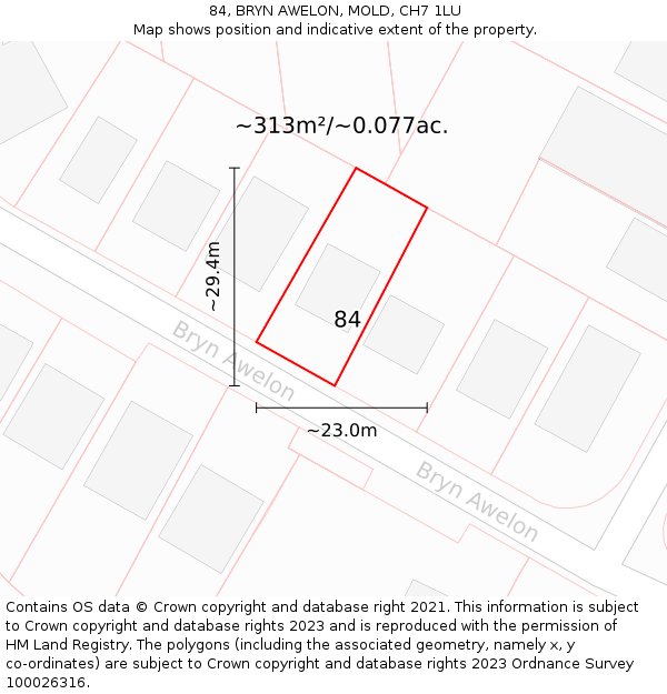 84, BRYN AWELON, MOLD, CH7 1LU: Plot and title map