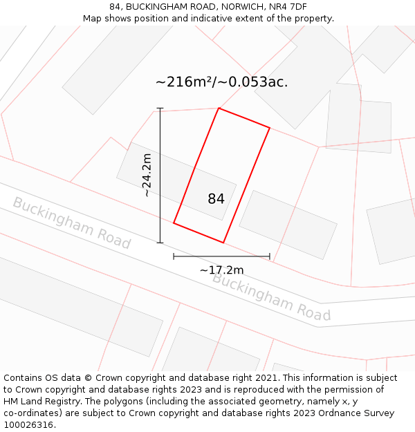 84, BUCKINGHAM ROAD, NORWICH, NR4 7DF: Plot and title map