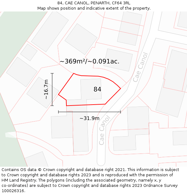 84, CAE CANOL, PENARTH, CF64 3RL: Plot and title map