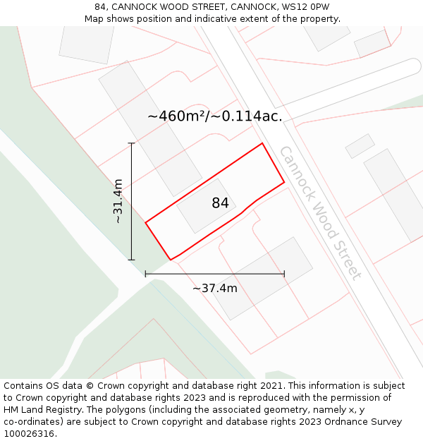 84, CANNOCK WOOD STREET, CANNOCK, WS12 0PW: Plot and title map