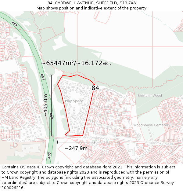 84, CARDWELL AVENUE, SHEFFIELD, S13 7XA: Plot and title map