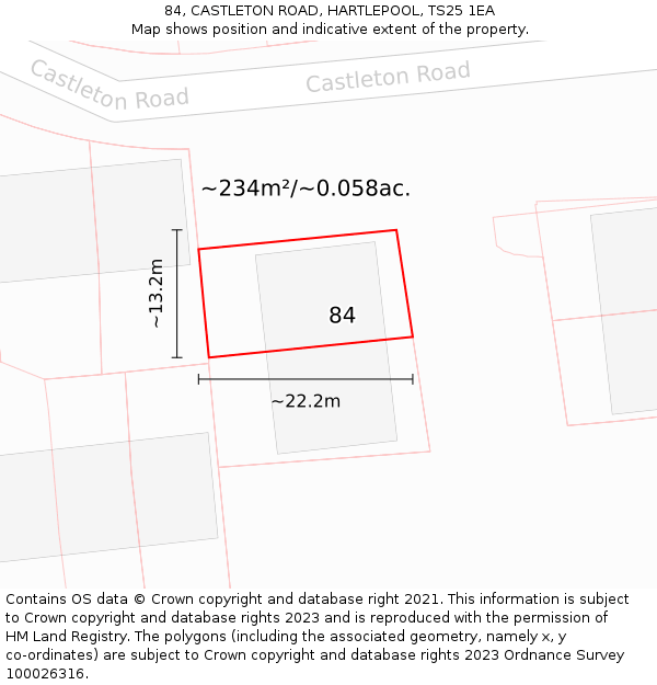 84, CASTLETON ROAD, HARTLEPOOL, TS25 1EA: Plot and title map