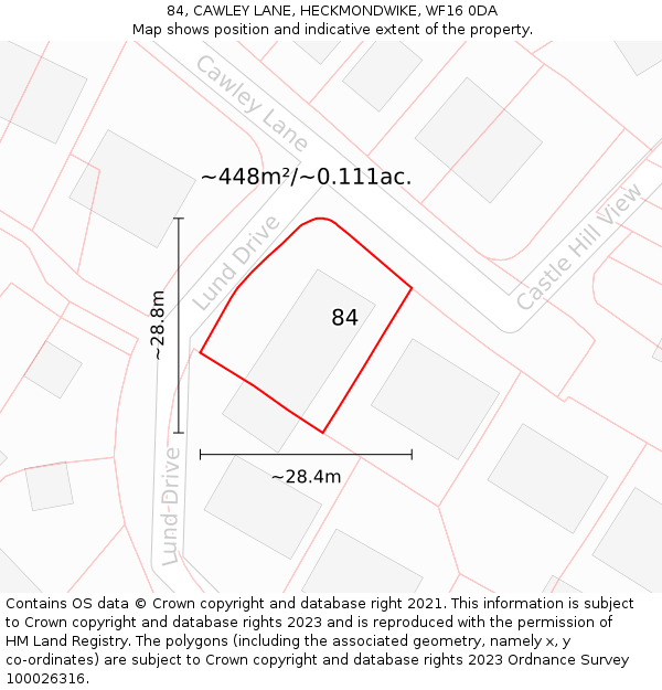 84, CAWLEY LANE, HECKMONDWIKE, WF16 0DA: Plot and title map