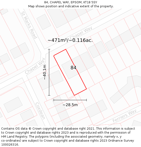 84, CHAPEL WAY, EPSOM, KT18 5SY: Plot and title map