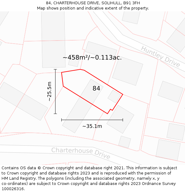 84, CHARTERHOUSE DRIVE, SOLIHULL, B91 3FH: Plot and title map