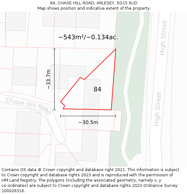 84, CHASE HILL ROAD, ARLESEY, SG15 6UD: Plot and title map