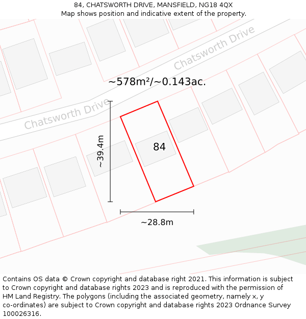 84, CHATSWORTH DRIVE, MANSFIELD, NG18 4QX: Plot and title map