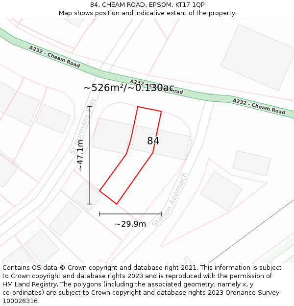 84, CHEAM ROAD, EPSOM, KT17 1QP: Plot and title map