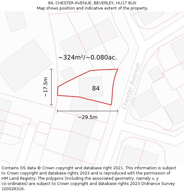 84, CHESTER AVENUE, BEVERLEY, HU17 8UX: Plot and title map