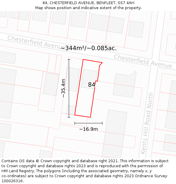 84, CHESTERFIELD AVENUE, BENFLEET, SS7 4AH: Plot and title map