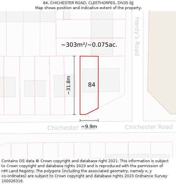 84, CHICHESTER ROAD, CLEETHORPES, DN35 0JJ: Plot and title map