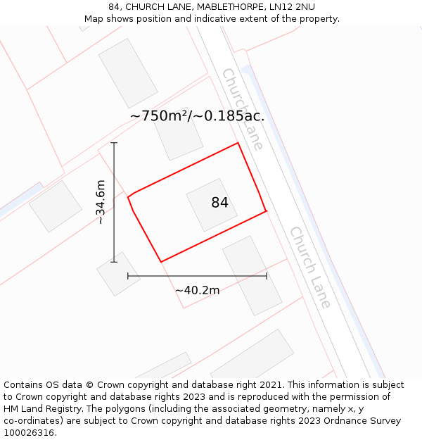 84, CHURCH LANE, MABLETHORPE, LN12 2NU: Plot and title map