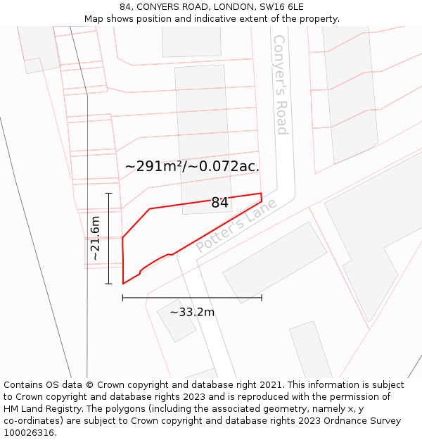 84, CONYERS ROAD, LONDON, SW16 6LE: Plot and title map