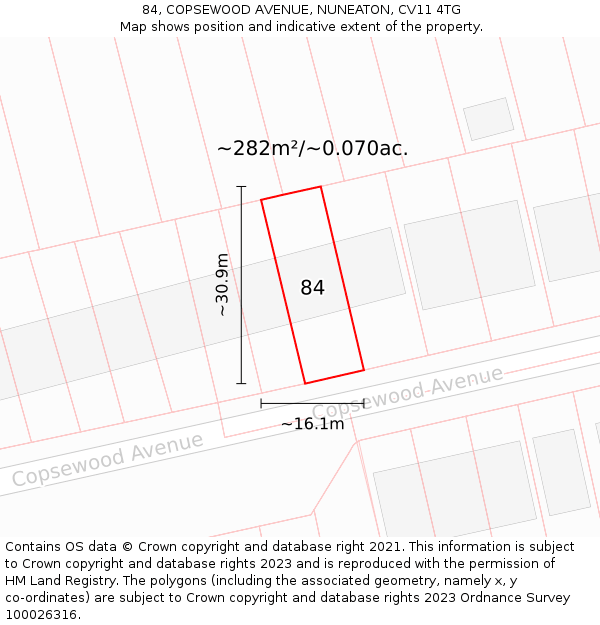 84, COPSEWOOD AVENUE, NUNEATON, CV11 4TG: Plot and title map