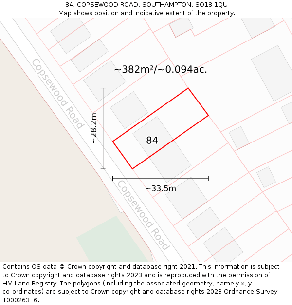 84, COPSEWOOD ROAD, SOUTHAMPTON, SO18 1QU: Plot and title map