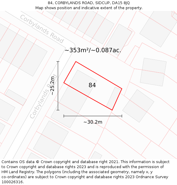 84, CORBYLANDS ROAD, SIDCUP, DA15 8JQ: Plot and title map