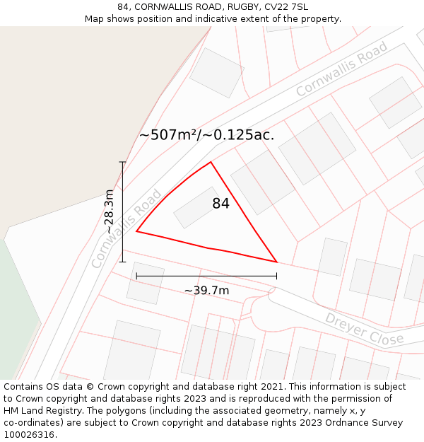 84, CORNWALLIS ROAD, RUGBY, CV22 7SL: Plot and title map