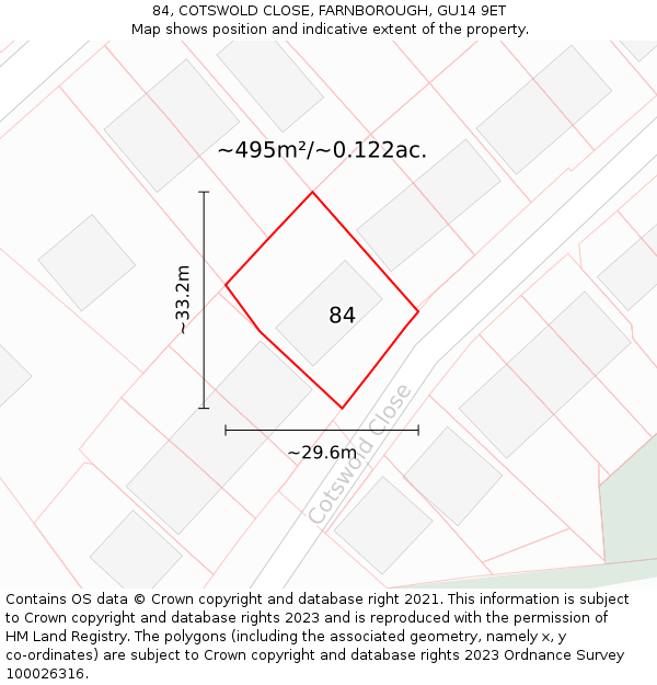 84, COTSWOLD CLOSE, FARNBOROUGH, GU14 9ET: Plot and title map