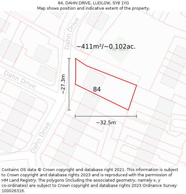 84, DAHN DRIVE, LUDLOW, SY8 1YG: Plot and title map