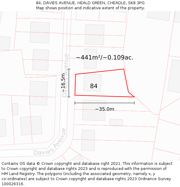 84, DAVIES AVENUE, HEALD GREEN, CHEADLE, SK8 3PG: Plot and title map