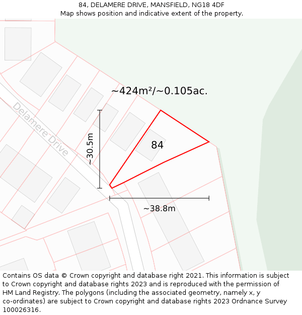 84, DELAMERE DRIVE, MANSFIELD, NG18 4DF: Plot and title map