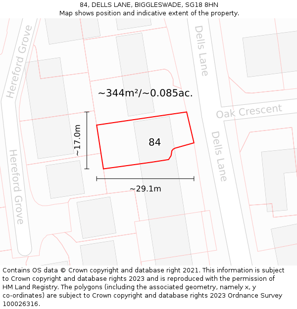 84, DELLS LANE, BIGGLESWADE, SG18 8HN: Plot and title map