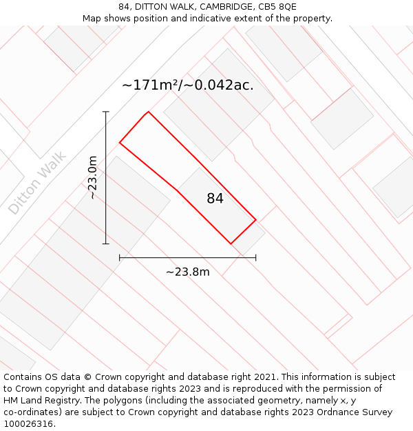 84, DITTON WALK, CAMBRIDGE, CB5 8QE: Plot and title map