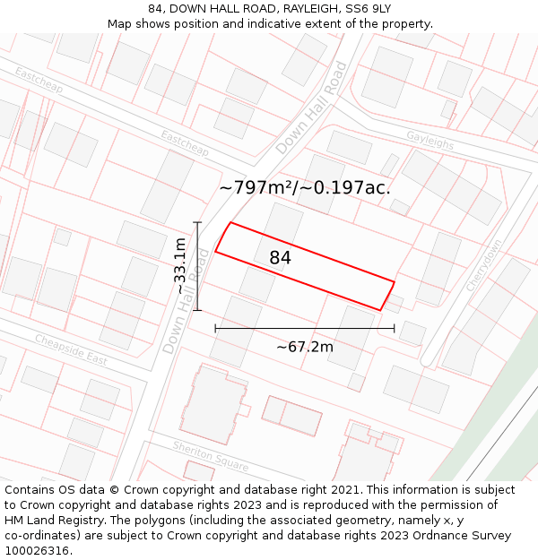 84, DOWN HALL ROAD, RAYLEIGH, SS6 9LY: Plot and title map