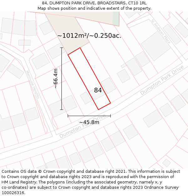 84, DUMPTON PARK DRIVE, BROADSTAIRS, CT10 1RL: Plot and title map