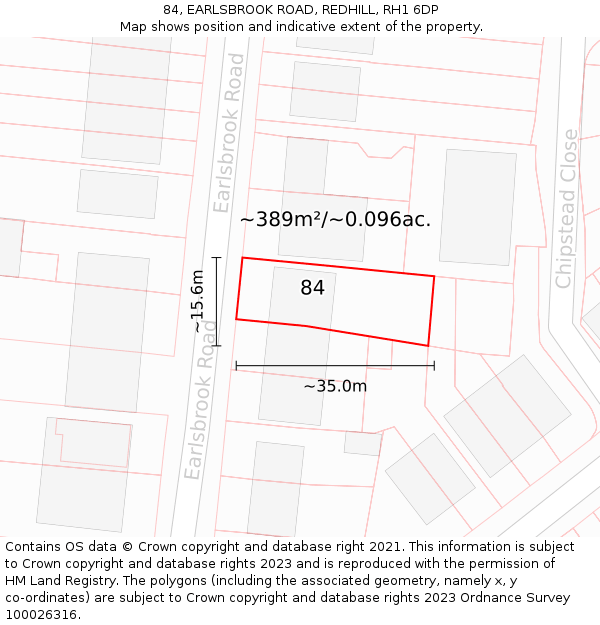 84, EARLSBROOK ROAD, REDHILL, RH1 6DP: Plot and title map