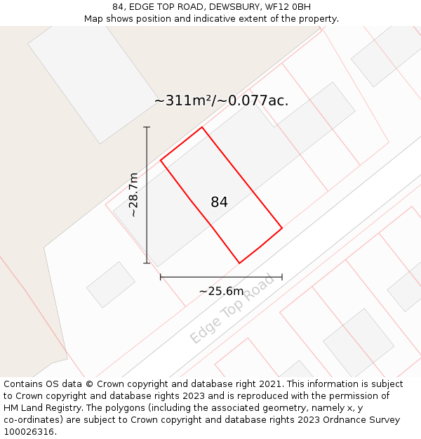 84, EDGE TOP ROAD, DEWSBURY, WF12 0BH: Plot and title map