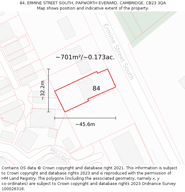 84, ERMINE STREET SOUTH, PAPWORTH EVERARD, CAMBRIDGE, CB23 3QA: Plot and title map