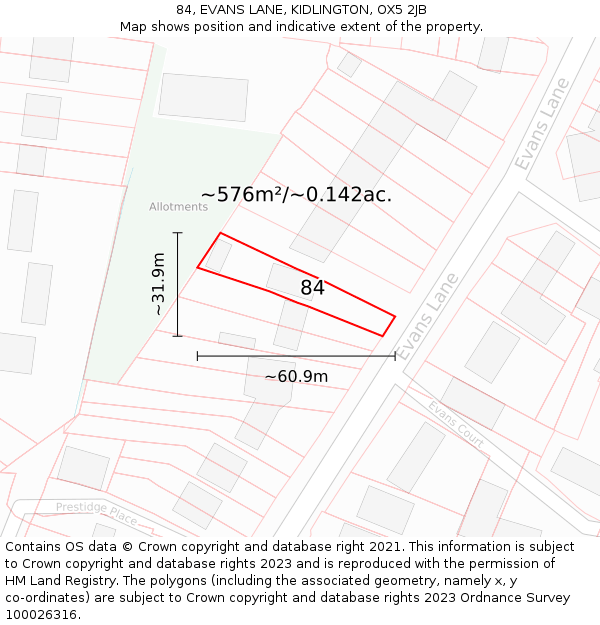 84, EVANS LANE, KIDLINGTON, OX5 2JB: Plot and title map