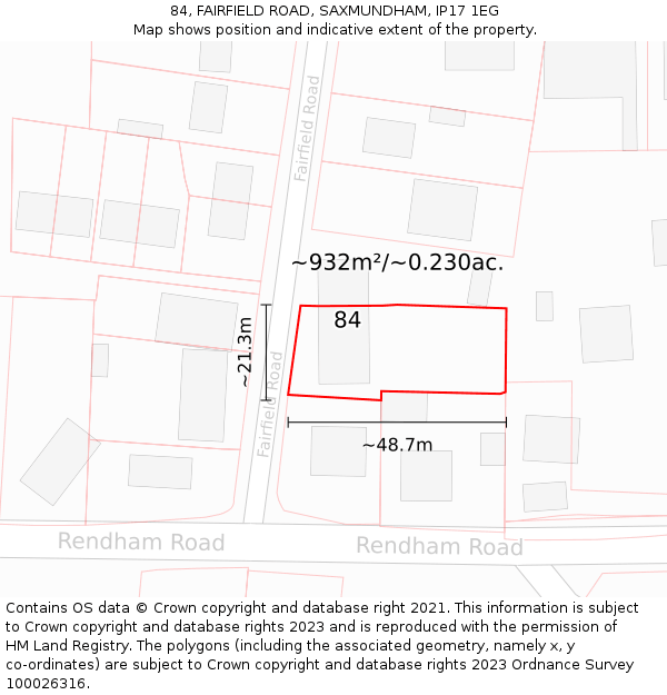 84, FAIRFIELD ROAD, SAXMUNDHAM, IP17 1EG: Plot and title map