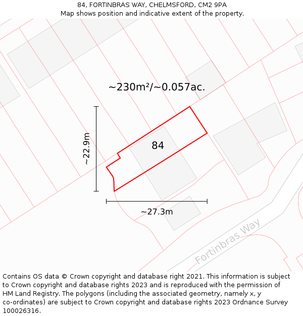 84, FORTINBRAS WAY, CHELMSFORD, CM2 9PA: Plot and title map