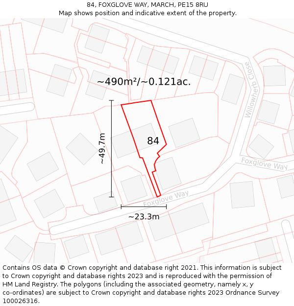 84, FOXGLOVE WAY, MARCH, PE15 8RU: Plot and title map