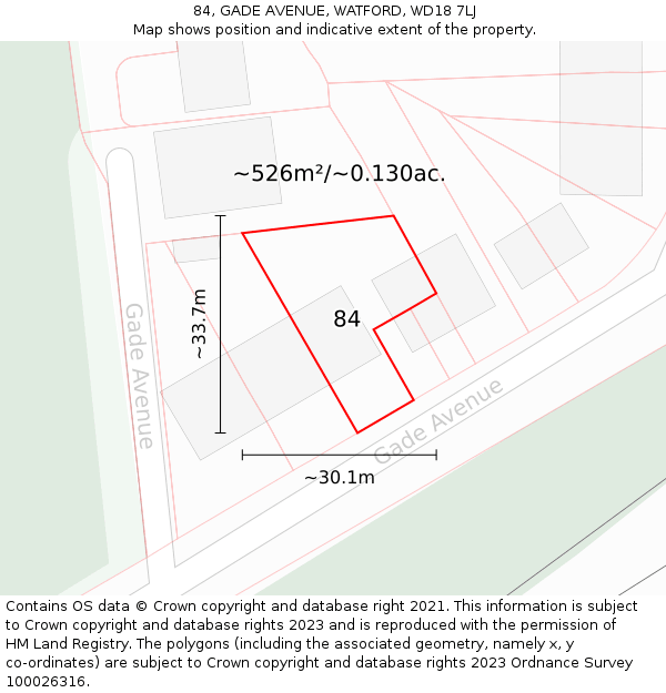 84, GADE AVENUE, WATFORD, WD18 7LJ: Plot and title map