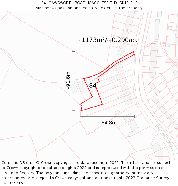 84, GAWSWORTH ROAD, MACCLESFIELD, SK11 8UF: Plot and title map