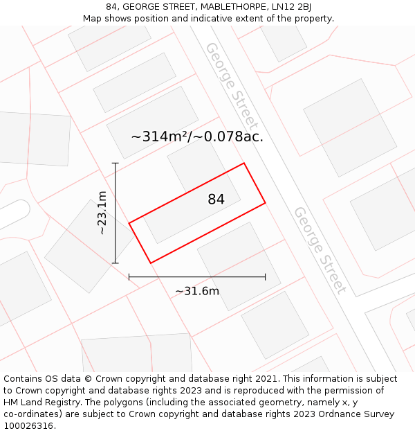 84, GEORGE STREET, MABLETHORPE, LN12 2BJ: Plot and title map